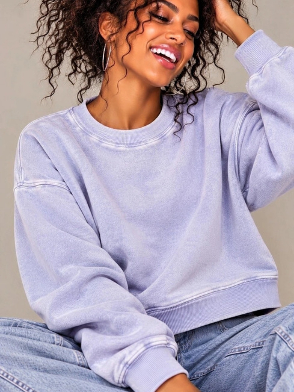Dynamite Lavender Crewneck Crop Sweatshirt